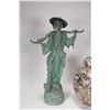Image 3 : Cast bronze/ bronze like Chinese water carrier garden figure 18 1/2" in height and a hand painted fa