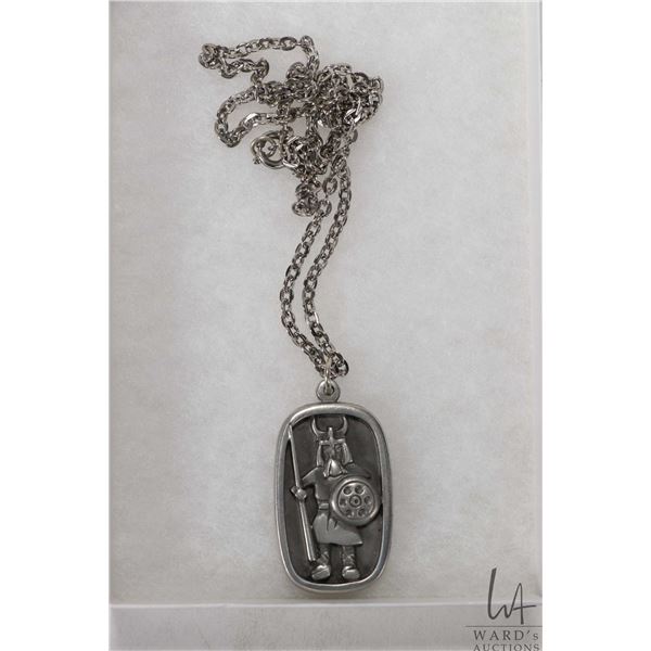 Vintage mid century Jorgen Jensen, Denmark, Viking motif no. 337 pewter pendant on 20" neck chain