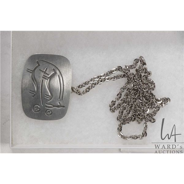 Vintage mid century Jorgen Jensen, Denmark modernist Chariot pendant no. 163, on 26" neck chain