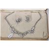 Image 1 : Signed Sherman silver tone necklace with marquise-cut crystals and matching earring and includes "Je