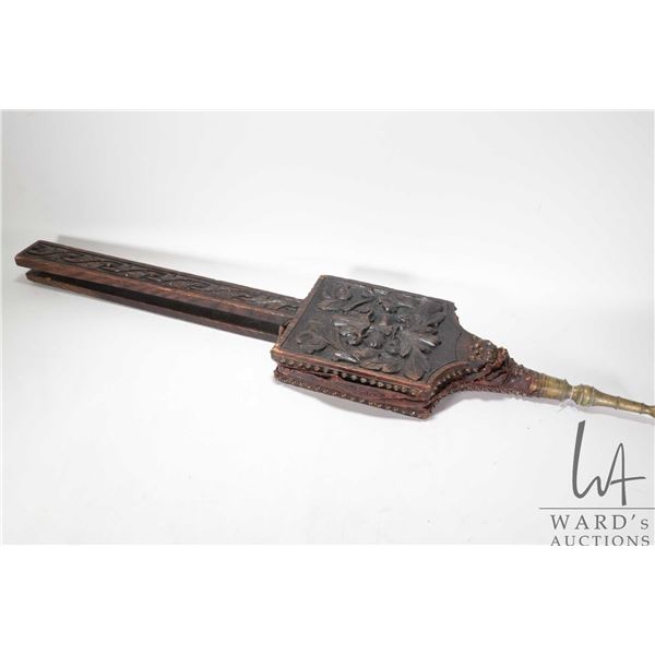 Antique oak hand carved "Green Man" bellows 41" in length