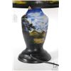 Image 4 : Galle style cameo glass lamp with mountain and tree base and water millhouse motif shade
