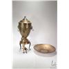 Image 1 : Large vintage brass samovar with repouse decorations and lions head handles, missing original top, 2