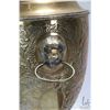 Image 6 : Large vintage brass samovar with repouse decorations and lions head handles, missing original top, 2
