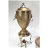 Image 7 : Large vintage brass samovar with repouse decorations and lions head handles, missing original top, 2