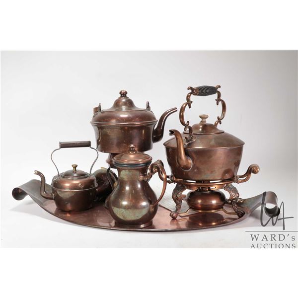 Selection of copper including teaset purportedly belonging to Annie Olivia Tiffany Mitchell ( 1844-1