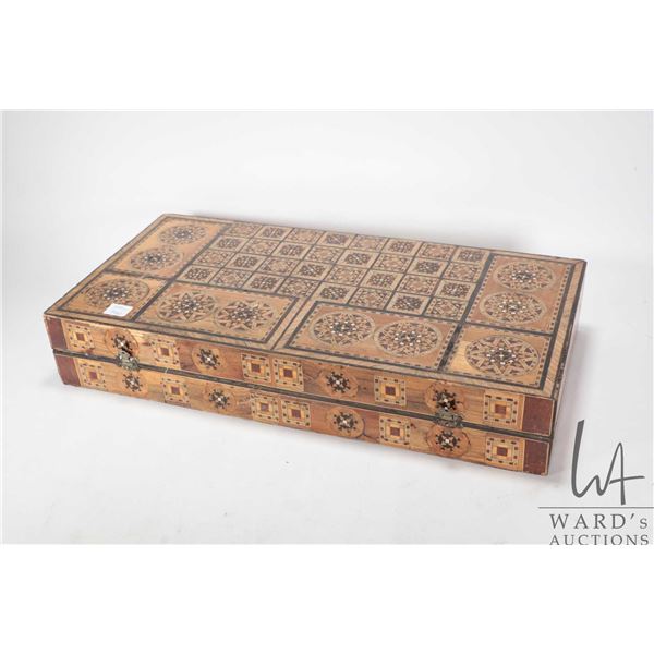 Syrian/ Middle Eastern parquetry and marquetry game board for chess, checkers and backgammon. Includ
