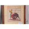 Image 3 : Three pieces of original artwork including Joaquin Eleazar watercolour on board painting of a bullfi