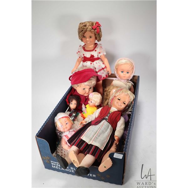 Selection of vintage and collectible dolls including Ideal Shirley Temple, small Mattel doll, Englis