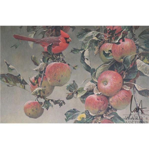 Robert Bateman, framed limited edition print titled ' Cardinal With Wild Apples", pencil signed by a