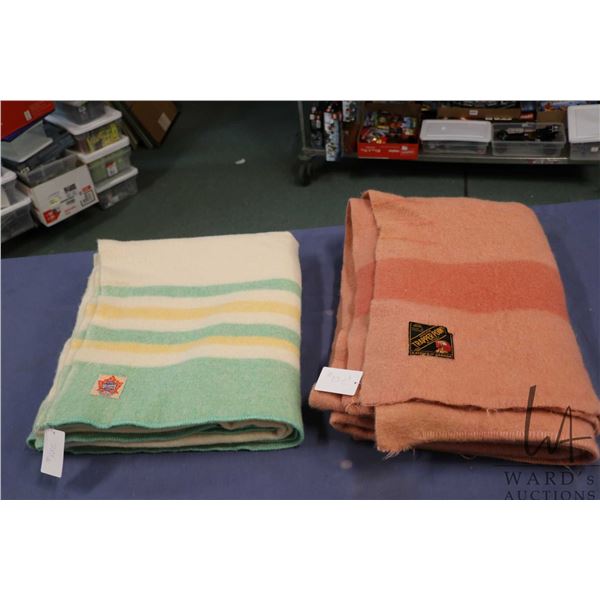 Two vintage wool blankets including single size "Pure Ayers Wool" and a double sized English made fo
