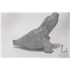 Image 3 : Inuit soapstone carving of a seal with inlaid bone eyes, no artist signature seen, 5 3/4" in height