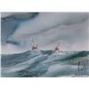 Image 1 : Yvonne Maximchuk, framed original watercolour painting of fishing boats on a rough sea, 10" X 13 1/2