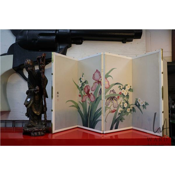 Hand carved wooden figure of Shou Loa, the Chinese god of longevity, 23" in height and a four sectio