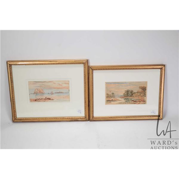William Hope, two gilt framed watercolour paintings of English rivers with small boat, 4 1/2" X 7 1/