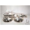Image 1 : Three silver plate and gold tone gold toned casserole dishes with glass liners and under trays and a