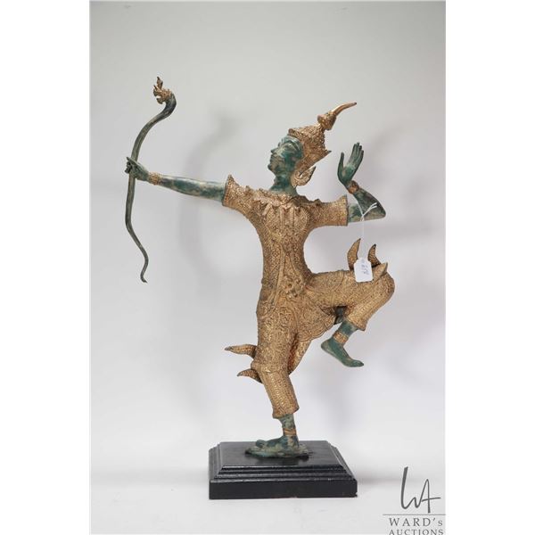 Vintage Thai gilt bronze figure of Prince Rama "Rama shooting his arrow", 18" in height