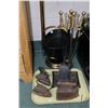 Image 1 : Three antique sadirons, three piece companion set plus coal hod with brush
