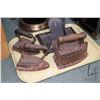 Image 2 : Three antique sadirons, three piece companion set plus coal hod with brush