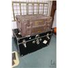 Image 1 : Modern steamer trunk 18" H X 30" W X 16" D and a large lidded ammo can 11" H X 24" X 16"