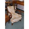 Image 3 : Antique three piece parlour set including 66" sofa and two chairs, all with scroll design open arms 