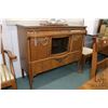 Image 1 : Antique Canadiana sideboard with curved glass door, carved paw feet and carved accents including Gre