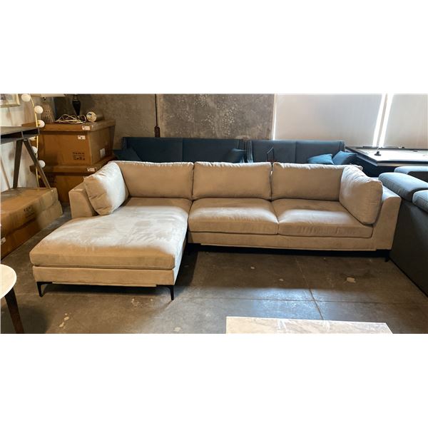 LIGHT GREY ULTRASUEDE SECTIONAL SOFA LOUNGER APPROX 125" X 70"