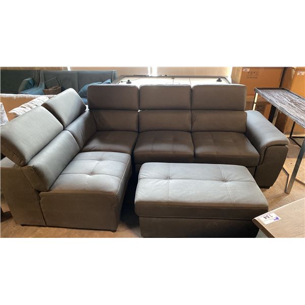 CONTEMPORARY GREY 3 PC SECTIONAL SOFA WITH PULL OUT BED/STORAGE & ADJUSTABLE HEADRESTS