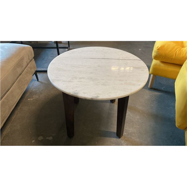 ROUND WHITE ONYX TOP SOLID WOOD BASE CONTEMPORARY SIDE TABLE