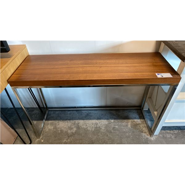 WALNUT TOP WITH CHROME PLATED BASE SOFA TABLE APPROX 16" X 48"