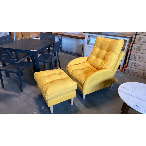 YELLOW 3 POSITION CHAIR AND OTTOMAN