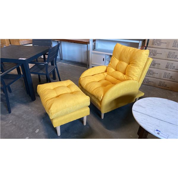 YELLOW 3 POSITION CHAIR AND OTTOMAN