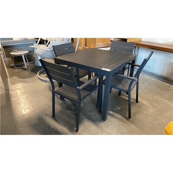 5 PC 36" SQUARE COMMERCIAL GRADE DARK GREY ALUMINUM PATIO TABLE WITH 4 STACKABLE CHAIRS