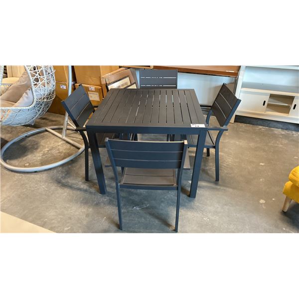 5 PC 36" SQUARE COMMERCIAL GRADE DARK GREY ALUMINUM PATIO TABLE WITH 4 STACKABLE CHAIRS