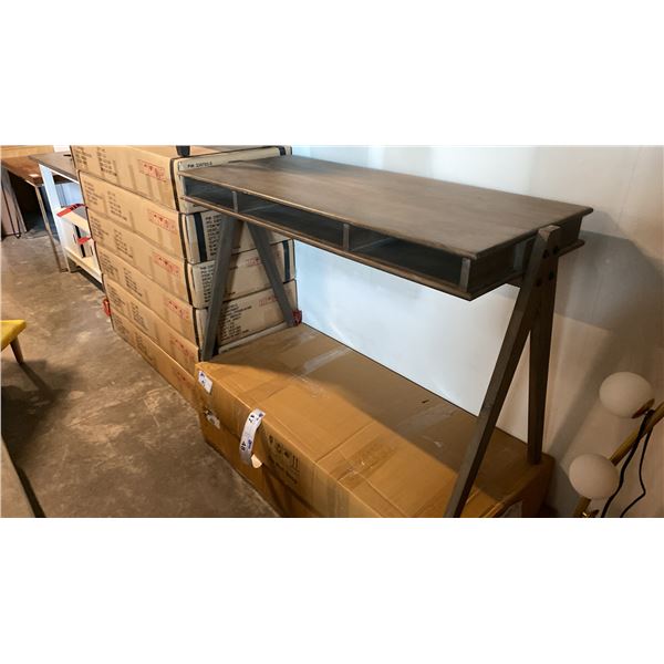 CONTEMPORARY GREY 3 SLOT SOLID ACACIA WRITING DESK APPROX 48" X 20"