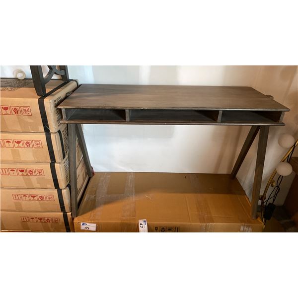 CONTEMPORARY GREY 3 SLOT SOLID ACACIA WRITING DESK APPROX 48" X 20"