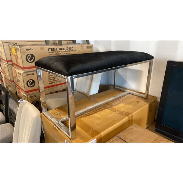 CHROME WITH BLACK FAUX FUR CUSHION BENCH APPROX 39"L X 17"D X 20"H