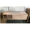 Image 1 : CONTEMPORARY SOLID ACACIA WITH BLACK METAL LEGS MEDIA STAND APPROX 48" X 20"