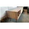 Image 2 : CONTEMPORARY SOLID ACACIA WITH BLACK METAL LEGS MEDIA STAND APPROX 48" X 20"