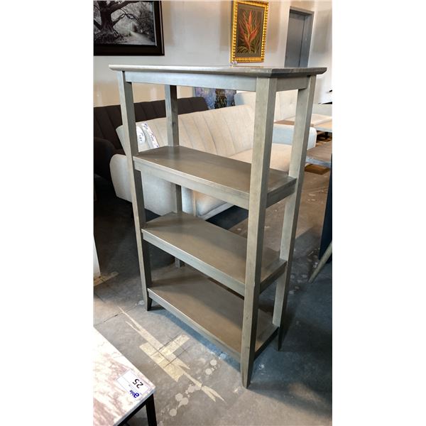 GREY FINISH SOLID HARDWOOD CONTEMPORARY 4 TIER BOOKSHELF APPROX 29"W X 12.5"D X 49"H