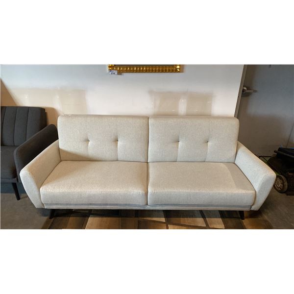 CONTEMPORARY LIGHT GREY UPHOLSTERED FOLD DOWN SPLIT BACK SOFA BED APPROX 88"L