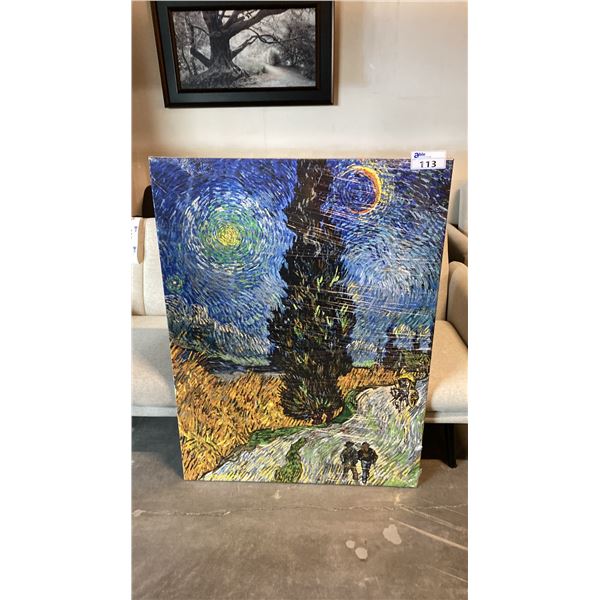 OIL ON CANVAS TRANSFER PRINT VAN GOGH STARRY NIGHT COPY APPROX 36" X 48"