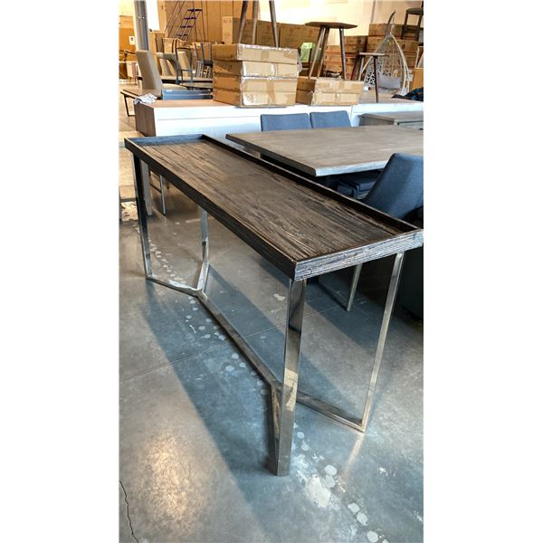 SOLID ACACIA WOOD TOP ANTIQUE BLACK FINISH WITH CHROME BASE CONSOLE/HALL/SOFA TABLE