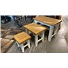 Image 2 : 3 PC SOLID WOOD NESTING TABLE SET WITH NATURAL FINISH TOP & WHITE LEGS