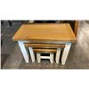 Image 4 : 3 PC SOLID WOOD NESTING TABLE SET WITH NATURAL FINISH TOP & WHITE LEGS