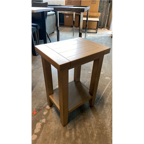 DRIFTWOOD FINISH SOLID WOOD 2 TIER SMALL SIDE TABLE APPROX 13"X 16"X 24"H