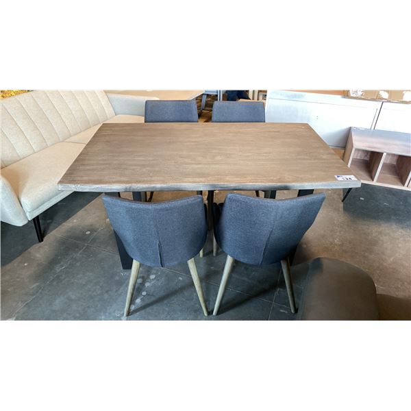 SOLID WOOD LIVE EDGE TOP DISTRESSED GREY WITH GUN METAL BASE DINING TABLE WITH 4 CHAIRS