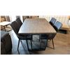Image 3 : SOLID WOOD LIVE EDGE TOP DISTRESSED GREY WITH GUN METAL BASE DINING TABLE WITH 4 CHAIRS