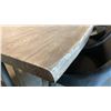 Image 4 : SOLID WOOD LIVE EDGE TOP DISTRESSED GREY WITH GUN METAL BASE DINING TABLE WITH 4 CHAIRS