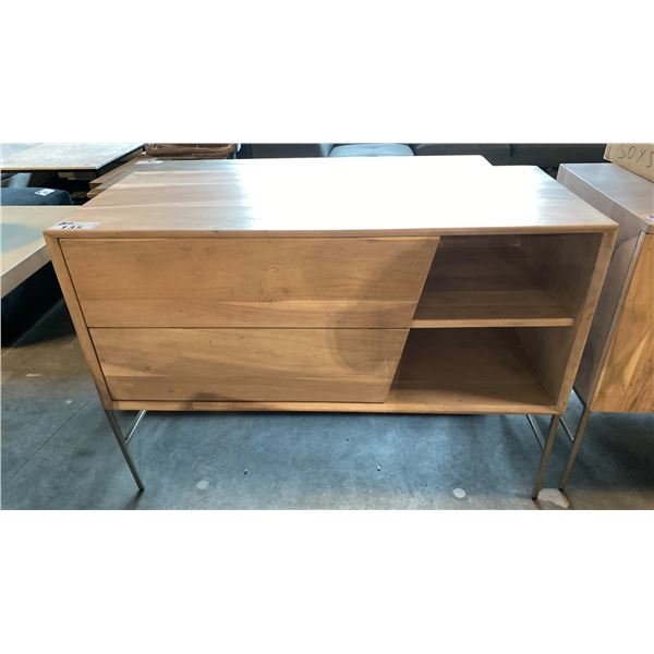 SOLID ACACIA 2 DRAWER WITH METAL LEGS WASHED WHITE FINISH SIDEBOARD/CREDENZA/VANITY/TV STAND
